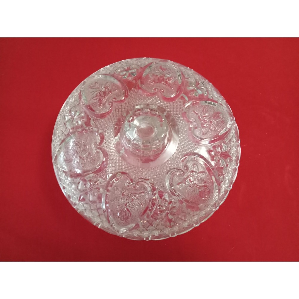 Vintage 1970s KIG Malaysia Glass Nut Candy Bowl Hearts Roses With Lid Clear